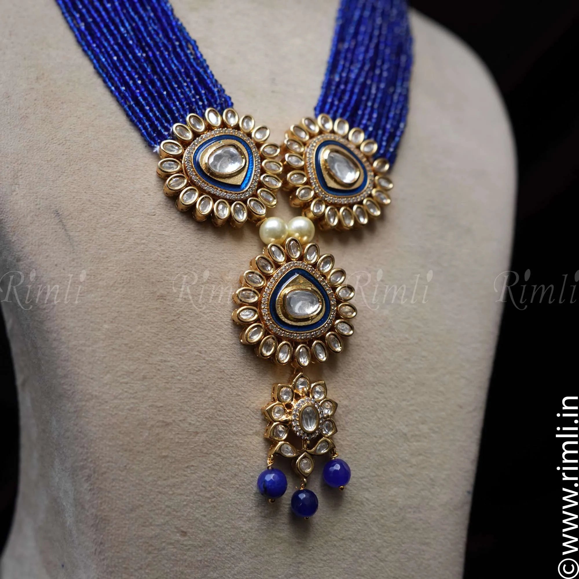 Oval Dark Blue Pearl Necklace Set | Mangatrai Pearls & Jewellers